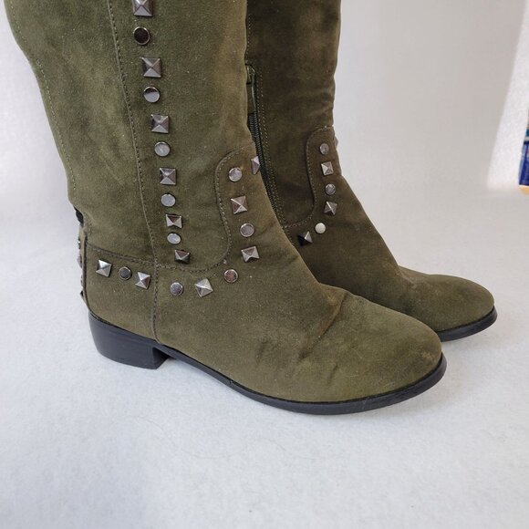 Midnight Velvet Olive Green Over The Knee Boots W Studded Detail Size 9W - Picture 6 of 16